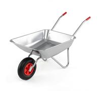 FANTASK Wheelbarrow with 2 Handles, Galvanised Metal Construction Wheelbarrow with 32 cm Rubber Tyres, Garden Wheelbarrow up to 136 kg, Garden Trolley, Sliding Barrow, Dump Truck Garden (Silver)