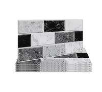 Fantasnight Black White Tile Stickers Vinyl Peel and Stick for Bathroom Kitchen 30x15cm Brick Self Adhesive Wall Tile Waterproof Stick on Backsplash for Living Room