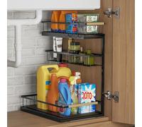Fantasnight Kitchen Under Sink Storage Organiser - 1 Pack Metal Undersink Organisation for Cupboard - 3 Tier Pull Out Cabinet Drawers Black - Sliding Cleaning Shelf Organizer Solutions for Bathroom