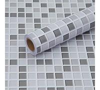 Fantasnight Mosaic Tile Stickers Peel and Stick Wall Tiles 60 × 500cm Grey Stick on Vinyl Wrap Self Adhesive Wallpaper Sticky Back Plasitc Roll Backsplash for Kitchen Bathroom
