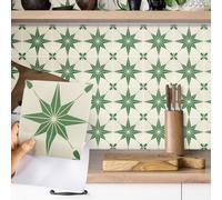 Fantasnight Tile Stickers Green, Stars Stick on Tiles Matt 15x15cm 24Pcs, Vinyl Self Adhesive Wall, Waterproof Peel and Stick for Bathroom, Removable Backsplash for Kitchen