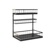 Fantasnight Under Sink Storage Kitchen Organiser - 1 Pack Metal Undersink Organisation for Cupboard - 3 Tier Pull Out Cabinet Drawers Black