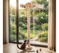 Fantasreen Cat Window Hammock 48" Adjustable Scratching Posts, Multi-Level Window Mounted Cat Tree with Natural Sisal and Track Toys for Large Cats, Climbing, Sunbathing & Bird Watching (Drill-Free)
