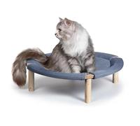 Fantasreen Raised Cat Bed Hammock Wooden Breathable Scratch Resistant Grey Fabric Removable and Machine Washable Pet Bed Suitable for Cats Small Dogs Rabbits up to 33 lbs Round