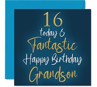 Fantastic 16th Birthday Cards for Grandson - 16 Today & Fantastic - Happy Birthday Card for Grandson from Grandparents, 145mm Greeting Cards Gift