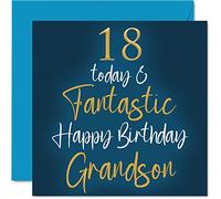 Fantastic 18th Birthday Cards for Grandson - 18 Today & Fantastic - Happy Birthday Card for Grandson from Grandparents, 145mm Greeting Cards Gift