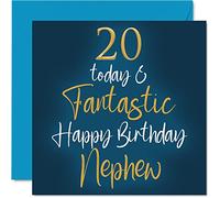 Fantastic 20th Birthday Cards for Nephew - 20 Today & Fantastic - Happy Birthday Card for Nephew from Auntie Uncle, 145mm Greeting Cards Gift
