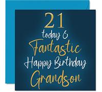 Fantastic 21st Birthday Cards for Grandson - 21 Today & Fantastic - Happy Birthday Card for Grandson from Grandparents, 145mm Greeting Cards Gift