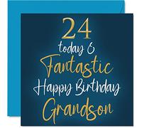 Fantastic 24th Birthday Cards for Grandson - 24 Today & Fantastic - Happy Birthday Card for Grandson from Grandparents, 145mm Greeting Cards Gift