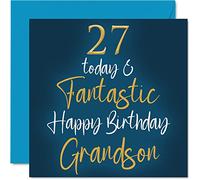 Fantastic 27th Birthday Cards for Grandson - 27 Today & Fantastic - Happy Birthday Card for Grandson from Grandparents, 145mm Greeting Cards Gift