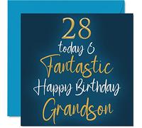 Fantastic 28th Birthday Cards for Grandson - 28 Today & Fantastic - Happy Birthday Card for Grandson from Grandparents, 145mm Greeting Cards Gift