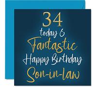 Fantastic 34th Birthday Cards for Son-in-law - 34 Today & Fantastic - Happy Birthday Card for Son-in-law from in-laws, Son Gifts, 145mm Greeting Cards Gift