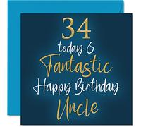 Fantastic 34th Birthday Cards for Uncle - 34 Today & Fantastic - Happy Birthday Card for Uncle from Niece Nephew, 145mm Greeting Cards Gift