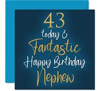 Fantastic 43rd Birthday Cards for Nephew - 43 Today & Fantastic - Happy Birthday Card for Nephew from Auntie Uncle, 145mm Greeting Cards Gift