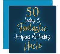 Fantastic 50th Birthday Cards for Uncle - 50 Today & Fantastic - Happy Birthday Card for Uncle from Niece Nephew, 145mm Greeting Cards Gift