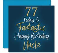 Fantastic 77th Birthday Card for Uncle - Happy 77 Today - Greeting Card Gift from Niece Nephew, 145mm