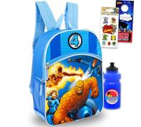 Fantastic Four Backpack Set - Bundle with 16" Fantastic 4 School Bag, Water Bottle, Stickers, & More | Marvel Superhero Backpack for Kids, Boys