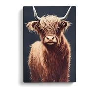 Fantastic Highland Cow Canvas Print | Gallery Wrapped 30mm Frame Wall Art | 30x20 inches | Ready to Hang | Modern Animals Picture | Living Room Bedroom Lounge Office