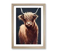 Fantastic Highland Cow Framed Print | A4 Oak Framed Wall Art | Ready to Hang | Modern Animal Picture | Living Room Bedroom Lounge Office