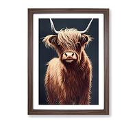 Fantastic Highland Cow Framed Print | A4 Walnut Framed Wall Art | Ready to Hang | Modern Animal Picture | Living Room Bedroom Lounge Office