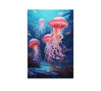 Fantastic Jellyfish Printed Canvas Posters Natural Scenery Bright Red Ocean Wall Decor for Living Rooms Bedroom Wall Art