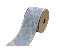 Fantastic Kurdele 3.8 Yard Spool 2.67 inches Blue Grey Fig Leaf Embroidered Curtain Trim Jacquard Polyester Ribbon for Home Decor & Crafts