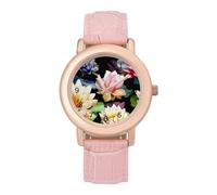 Fantastic Lotus Flower Womens Elegant Watch Analogue Quartz Watch Leather Band Wristwatch
