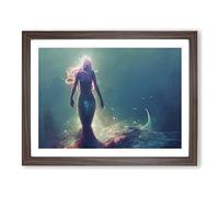 Fantastic Mermaid Abstract H1022 Framed Print for Living Room Bedroom Home Office Décor, Wall Art Picture Ready to Hang, Walnut A4 Frame (34 x 25 cm)