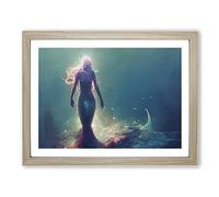 Fantastic Mermaid Abstract H1022 Framed Print for Living Room Bedroom Home Office Décor, Wall Art Picture Ready to Hang, Oak A4 Frame (34 x 25 cm)