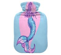 Fantastic Mermaid Blue hot Water Bottles with Soft Cover, 2L Warm Water Bottle for Bed for Sore Muscle, Sore Muscle