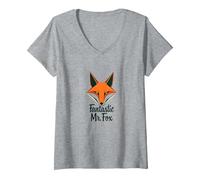 Fantastic Mr. Fox: Clever Woodland Creature Art V-Neck T-Shirt, Women, Heather Grey, XL