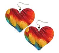 Fantastic Parrot Feather Leather Earrings for Women Heart Earring Lightweight Dangle Earrings Jewelry Gifts, One Size, No Gemstone