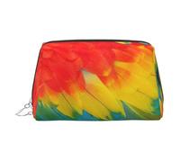 Fantastic Parrot Feather Leather Toiletry Organizer Bag, Travel-Friendly Makeup Pouch for Women