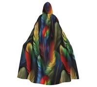 Fantastic Parrot Feather Print Adults Hooded Cloak, Halloween Robe Hooded Cape Witch Wizard Cosplay Costumes For Men Women