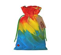Fantastic Parrot Feather Print Christmas Drawstring Gift Bags Holiday Present Sack Xmas Decor Reusable Pouches