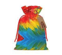 Fantastic Parrot Feather Print Festive Christmas Bag Drawstring Gift Reusable Sack For Holiday Presents Xmas