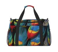 Fantastic Parrot Feather Print Gym bag Large Capacity Hand Carry Bag Foldable Carry On Tote for Outdoor Activities