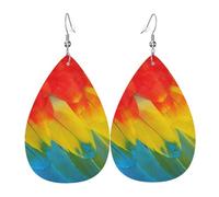 Fantastic Parrot Feather Print Leather Teardrop Dangle Earrings Fashion