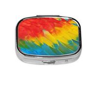 Fantastic Parrot Feather Print Pill Box 2 Compartment Medicine Pill Case,Portable for Pocket Or Purse Pill Box Decorative Metal Medicine Organizer