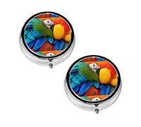 Fantastic Parrot Feather Print Pill Box 3 Compartment Medicine Pill Case,Portable for Pocket Or Purse Pill Organizer Decorative Metal Medicine Vitamin Organizer Unique Gift