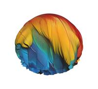 Fantastic Parrot Feather Print Shower Cap For Women Double Layer Waterproof Bath Cap Elastic Reusable Shower Hat Hair Protection Bath Hat For Spa Salon Bathing Ladies