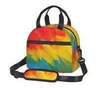 Fantastic Parrot Feather Print Stylish Insulated Lunch Bag Large Capacity Cooler Tote Pocket Meals Drinks Snacks