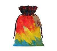 Fantastic Parrot Feather Print Xmas Drawstring Gift Wrapping Bag For Christmas Festive Present Packaging Needs