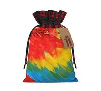 Fantastic Parrot Feather Printing 4.7x6.9 Inch Christmas Bag Drawstring Closure,For Christmas Anniversaries Birthdays,Holds Gifts