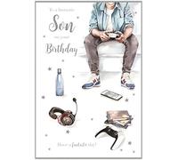 Fantastic Son Birthday Card - Young Man Playing Video Games Embossed with a Foil Finish - by ICG