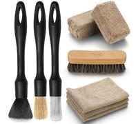 Fantasticlean 9PCS Car Interior Detailing Set, Microfiber Cloth & Applicator, Detailing Brushes, Natural Bristles, Scratch-Free & Ultra-Soft for Seats Leather Care or Cleaning