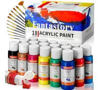fantastory Acrylic Paint Set, 18 x 60 ml with 12 Brushes; Halloween Acrylic Paint, Waterproof; For Artwork & DIY Projects on Canvas, Wood, Glass, Clay, Fabric, Ceramic, Paper, Canvas