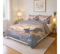 Fantasy 3 Pieces 100% Brushed Microfiber Double Duvet Cover Set, White Anime Dragon Boy Super Soft Reversible Design Zippered Comforter Cover and 2 Pillowcases 79" x 79"