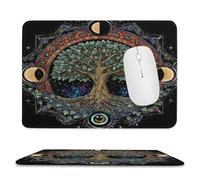 Fantasy Abstract Tree Stitched Edge Mouse Pad,Vintage Colorful Boho Indian Mandala Tree of Life Moon Soft Mousepad with Non-Slip for Office,Home 9.4"x7.9"