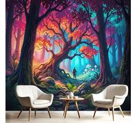 Fantasy Adventure Forest Wallpaper, Natural Landscape Mural Wallpaper For Living Room, Retro Bedroom Wall Paper, Not Self Adhesive Blue And Red 3D Large Wall Mural Home Decor Poster, 200X140Cm